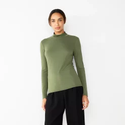 Women's Nine West Long Sleeve Fitted Turtleneck Top -Nine West shop 5691570 Infantry Olive