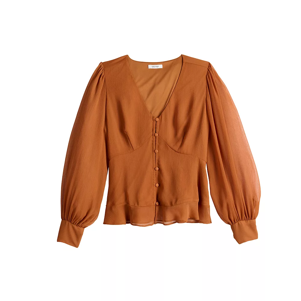 Women's Nine West Long Sleeve V-Neck Button Front Blouse 11 Women's Nine West Long Sleeve V-Neck Button Front Blouse - Image 9