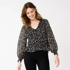 Women's Nine West Long Sleeve V-Neck Button Front Blouse 15 Women's Nine West Long Sleeve V-Neck Button Front Blouse -Nine West shop 5692662 Small Animal
