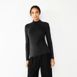 Petite Nine West Long Sleeve Fitted Turtleneck Top -Nine West shop 5693745 Mineral Black