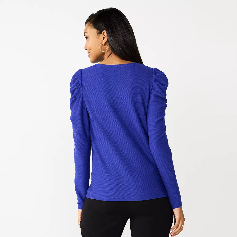 Women's Nine West Pleat Sleeve Crewneck Top 11 Women's Nine West Pleat Sleeve Crewneck Top - Image 9