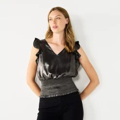 Women's Nine West Sleeveless Ruffle Smocked Hem Top