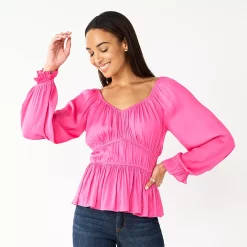 Women's Nine West Long Sleeve Sweetheart Peplum Top -Nine West shop 5697209 Always Pink