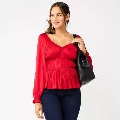 Women's Nine West Long Sleeve Sweetheart Peplum Top