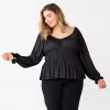 Plus Size Nine West Long Sleeve Sweetheart Peplum Top -Nine West shop 5697509 Mineral Black