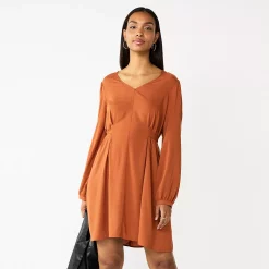 Women's Nine West Knot-Back Long Sleeve Dress -Nine West shop 5706383 Baked Nutmeg