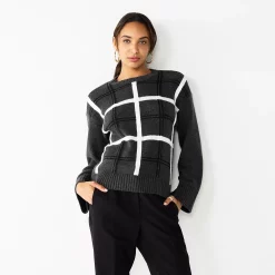 Women's Nine West Patterned Crewneck Sweater -Nine West shop 5731865 Gray Plaid