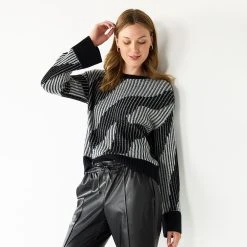 Women's Nine West Patterned Crewneck Sweater -Nine West shop 5731865 Mineral Black Combo