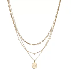 Nine West Gold Tone 3 Row Wavy Textured Nickel Safe Pendant Necklace