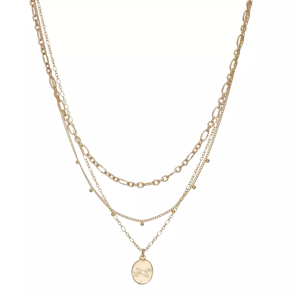 Nine West Gold Tone 3 Row Wavy Textured Nickel Safe Pendant Necklace 3 Nine West Gold Tone 3 Row Wavy Textured Nickel Safe Pendant Necklace