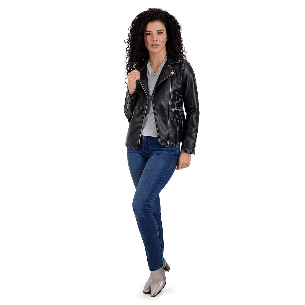 Women's Nine West Faux-Leather Biker Jacket 7 Women's Nine West Faux-Leather Biker Jacket - Image 5