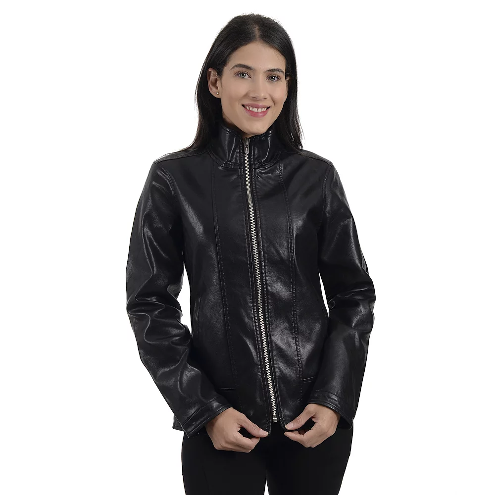 Women's Nine West Classic Faux-Leather Biker Jacket 4 Women's Nine West Classic Faux-Leather Biker Jacket - Image 2
