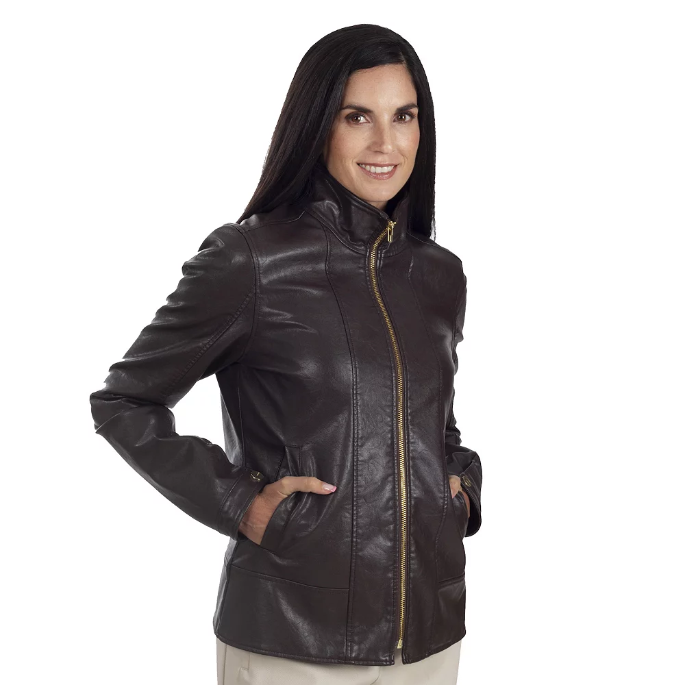 Women's Nine West Classic Faux-Leather Biker Jacket 3 Women's Nine West Classic Faux-Leather Biker Jacket