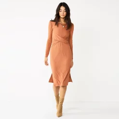 Women's Nine West Ribbed Long Sleeve Dress -Nine West shop 5766567 Mocha Frosting