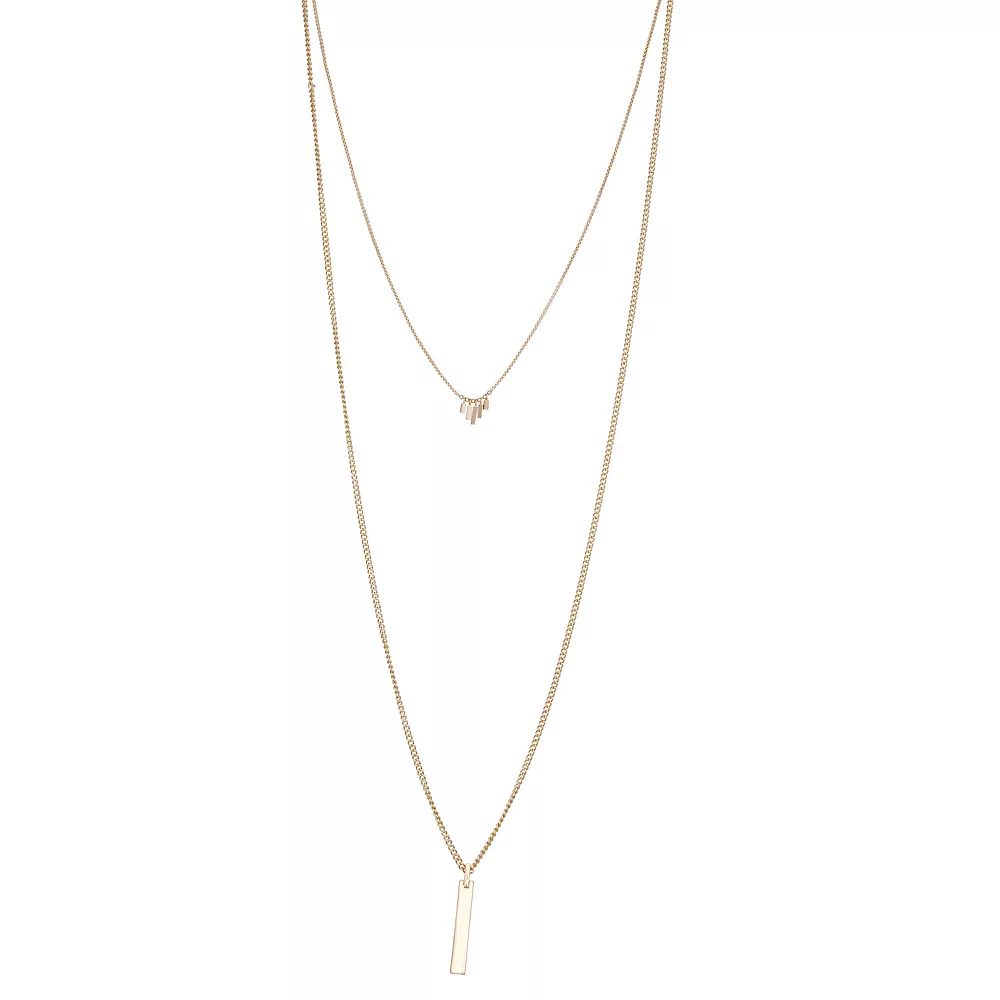 Nine West Gold Tone 2 Row Bar Pendant Necklace 3 Nine West Gold Tone 2 Row Bar Pendant Necklace