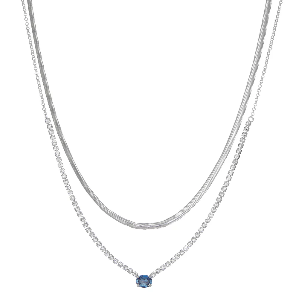 Nine West Two Layer Oval Gem Simulated Crystal Necklace 3 Nine West Two Layer Oval Gem Simulated Crystal Necklace