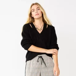 Women's Nine West Twist-Front Cutout Sweater -Nine West shop 5781498 Mineral Black