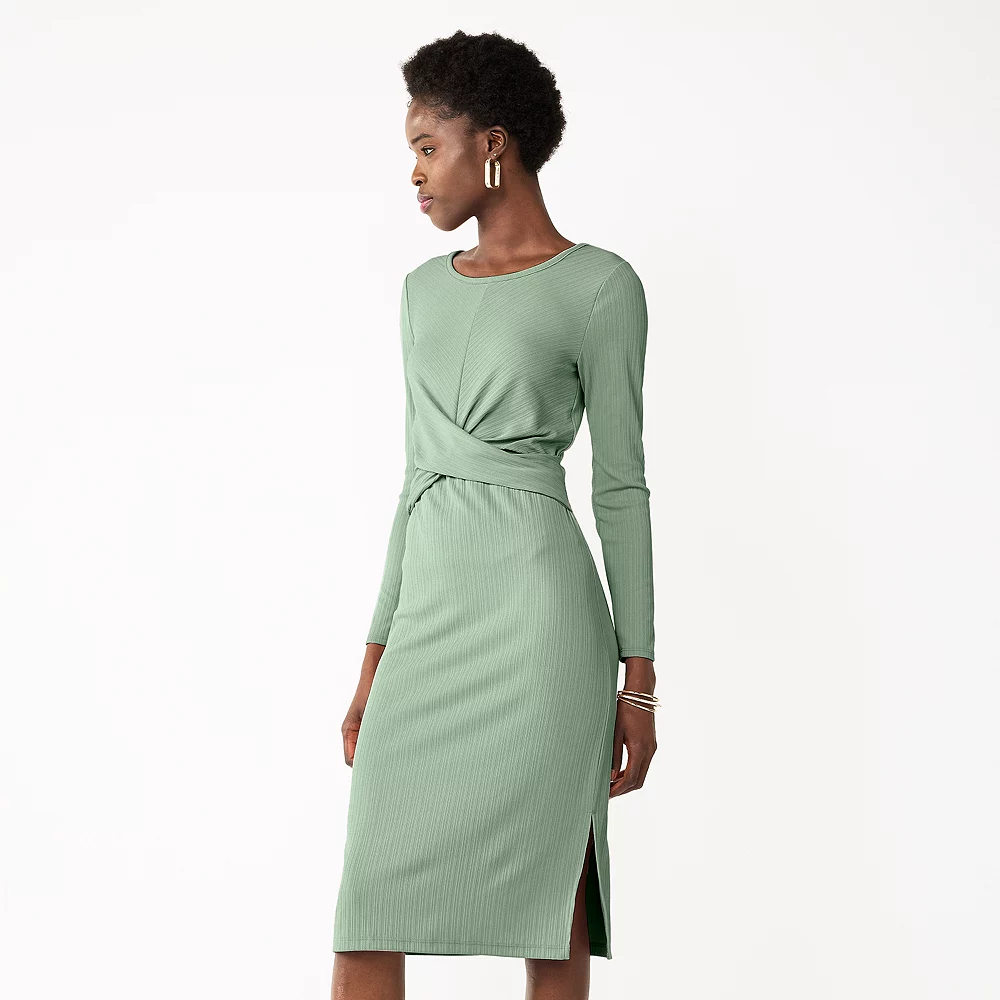 Petite Nine West Twist-Front Long Sleeve Midi Dress 3 Petite Nine West Twist-Front Long Sleeve Midi Dress