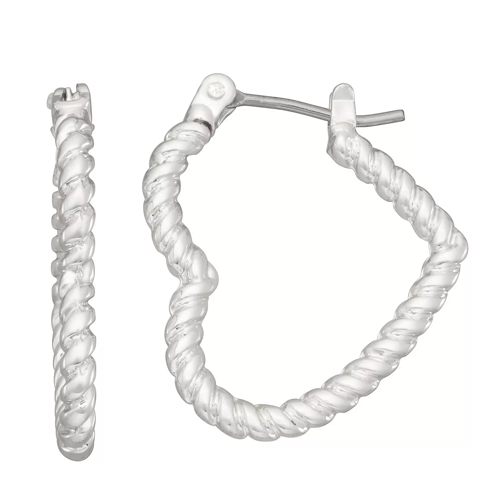 Nine West Silver Tone Twisted Heart Hoop Earrings 3 Nine West Silver Tone Twisted Heart Hoop Earrings