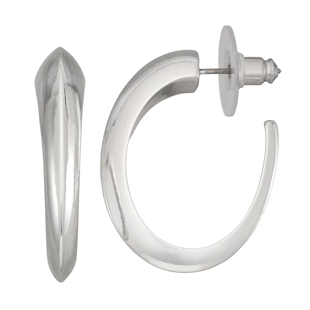 Nine West Silver Tone Curved C-Hoop Earrings 3 Nine West Silver Tone Curved C-Hoop Earrings