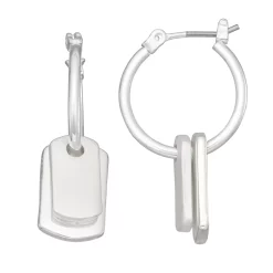 Women's Nine West Silver Tone Dog Tag Drop Click-It Hoop Earrings