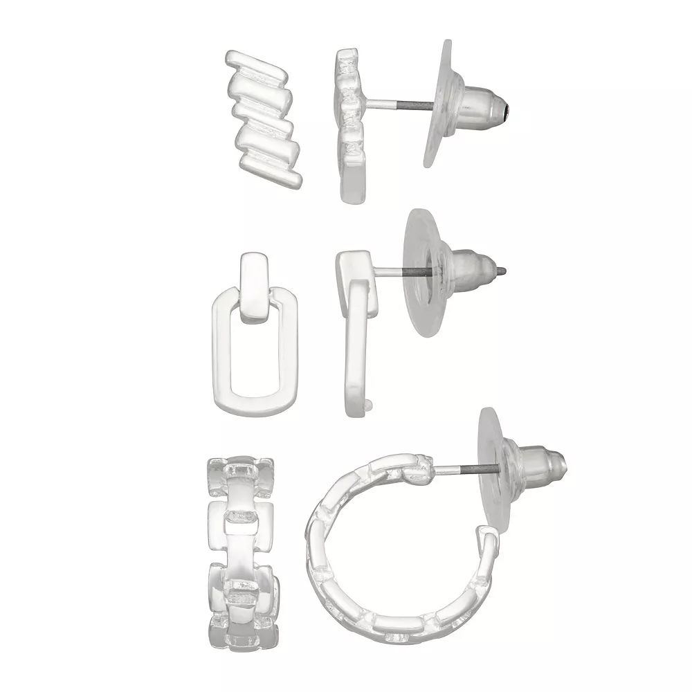 Nine West Silver Tone Metal Trio Earring Set 3 Nine West Silver Tone Metal Trio Earring Set