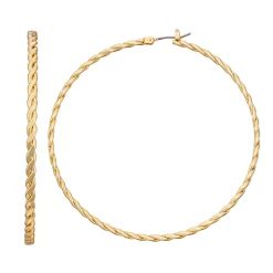Nine West Gold Tone Twisted Click-It Hoop Earrings