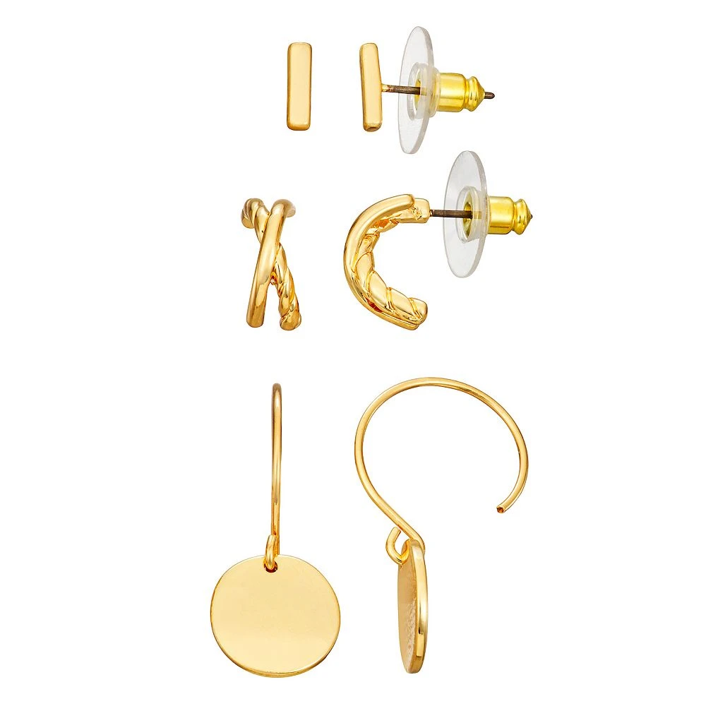 Nine West Gold Tone Twisted Earrings Set 3 Nine West Gold Tone Twisted Earrings Set