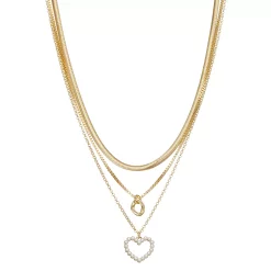 Nine West Gold Tone 3 Row Heart Necklace