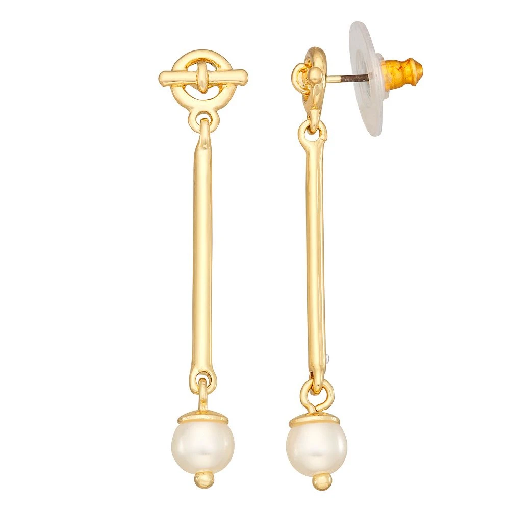 Nine West Gold Tone Simulated Pearl Linear Drop Earrings 3 Nine West Gold Tone Simulated Pearl Linear Drop Earrings