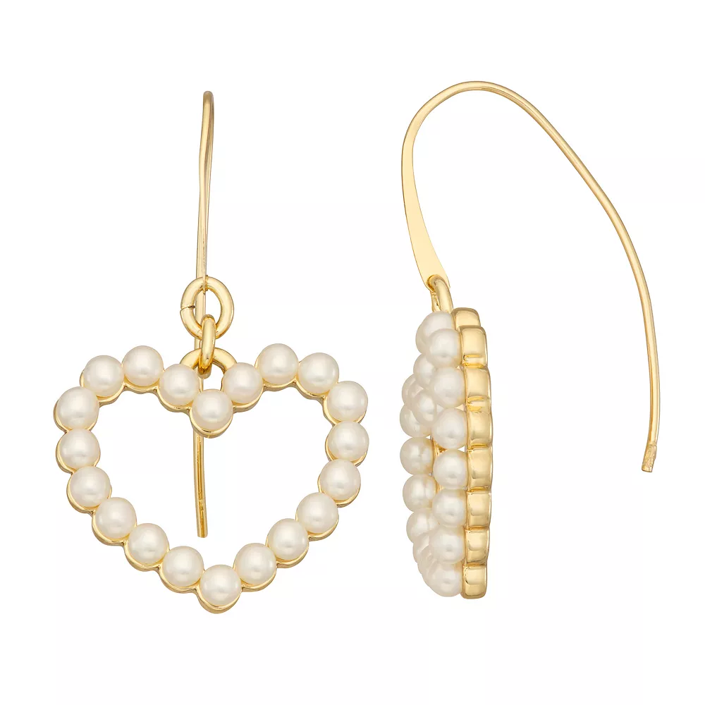 Nine West Gold Tone Simulated Pearl Heart Threader Earrings 3 Nine West Gold Tone Simulated Pearl Heart Threader Earrings