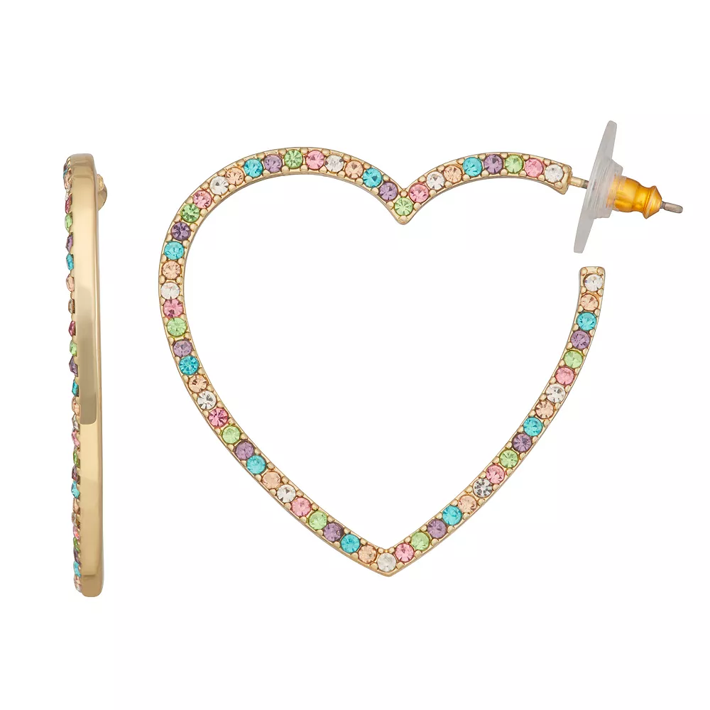 Nine West Post Pave Heart Hoop Earrings 3 Nine West Post Pave Heart Hoop Earrings