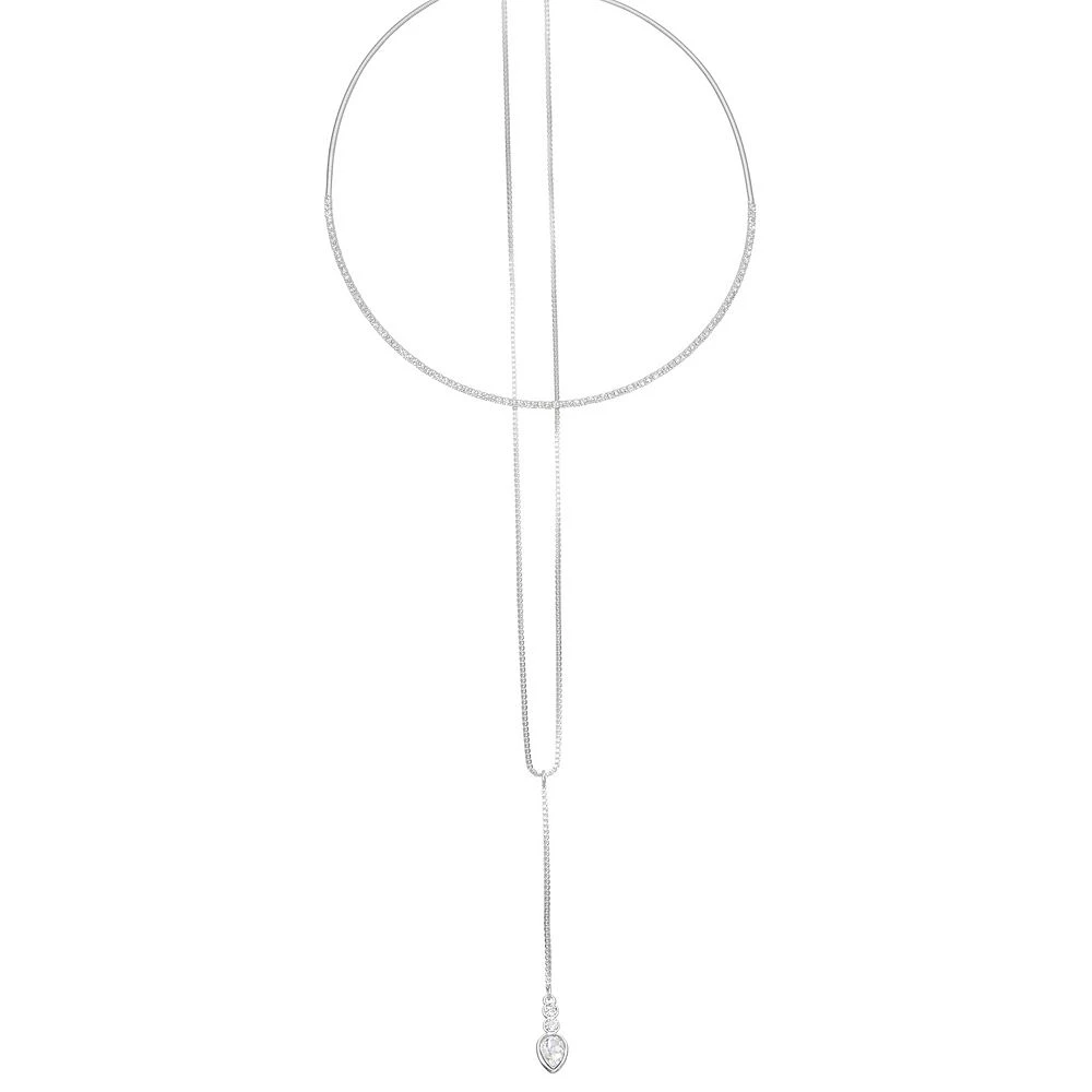 Nine West Silver Tone Simulated Crystal Multirow Necklace 3 Nine West Silver Tone Simulated Crystal Multirow Necklace