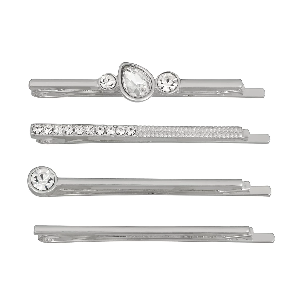 Nine West Silver Tone Simulated Crystal Bobby Pin Set 2 Nine West Silver Tone Simulated Crystal Bobby Pin Set
