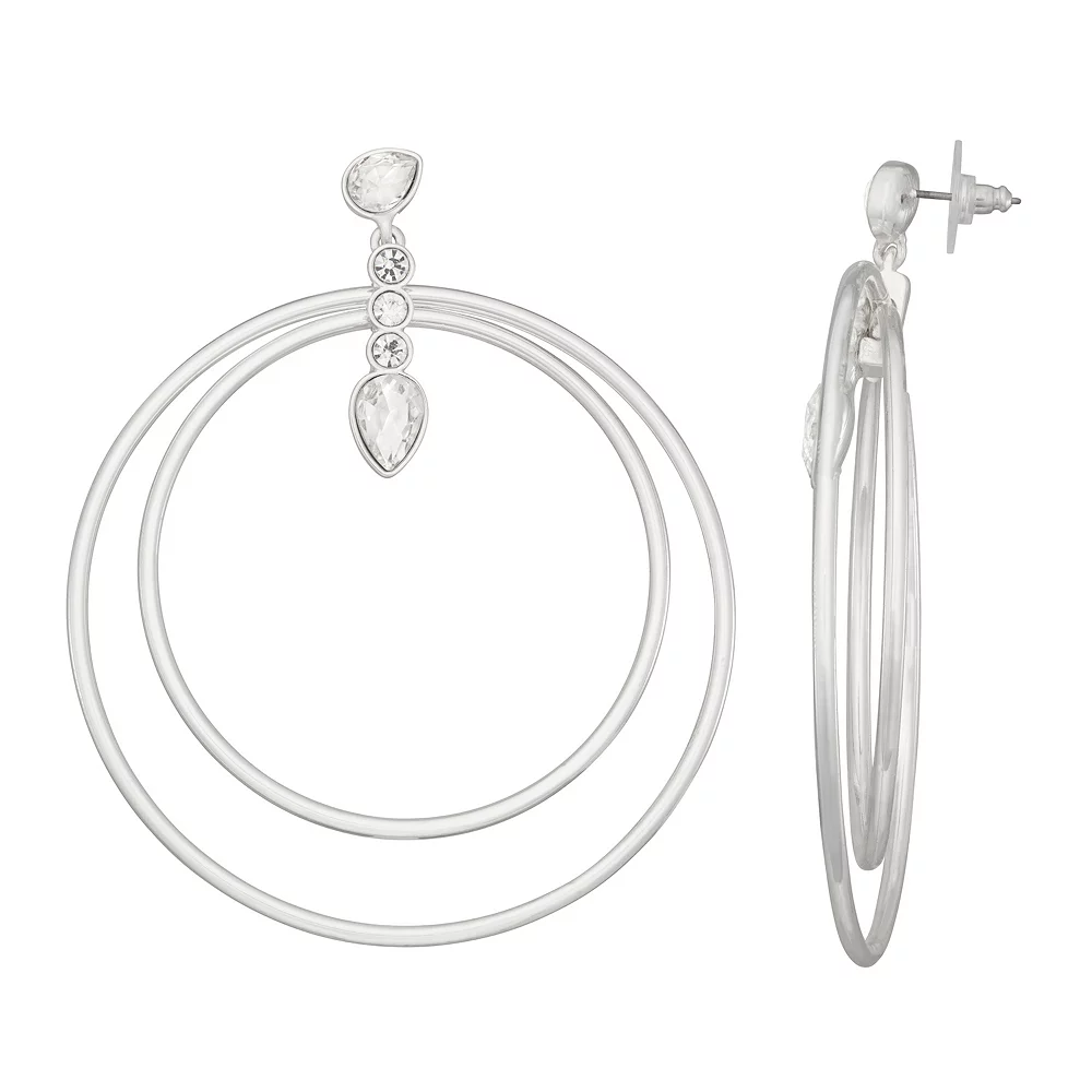 Nine West Silver Tone Simulated Crystal Orbital Earrings 3 Nine West Silver Tone Simulated Crystal Orbital Earrings
