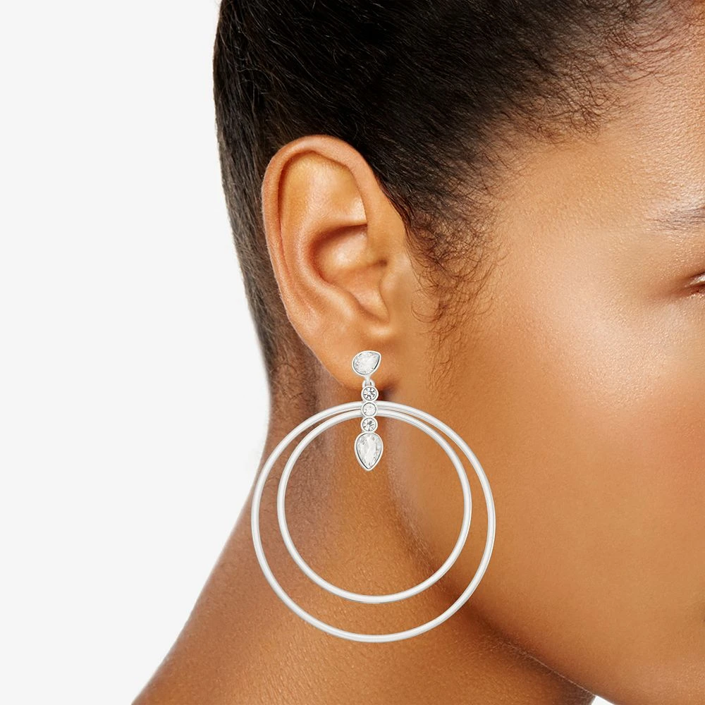 Nine West Silver Tone Simulated Crystal Orbital Earrings 4 Nine West Silver Tone Simulated Crystal Orbital Earrings - Image 2