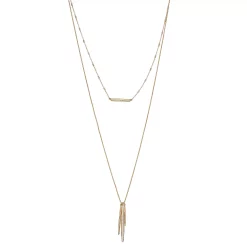 Nine West Gold Tone Stick Pendant & Bar Layered Necklace