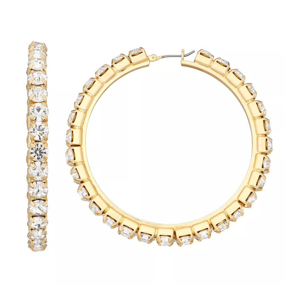 Nine West Gold Tone Crystal Pave Hoop Earrings 3 Nine West Gold Tone Crystal Pave Hoop Earrings