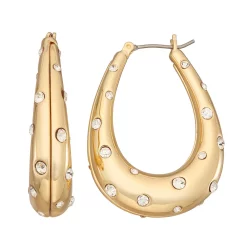 Nine West Gold Tone Crystal Oval Hoop Earrings