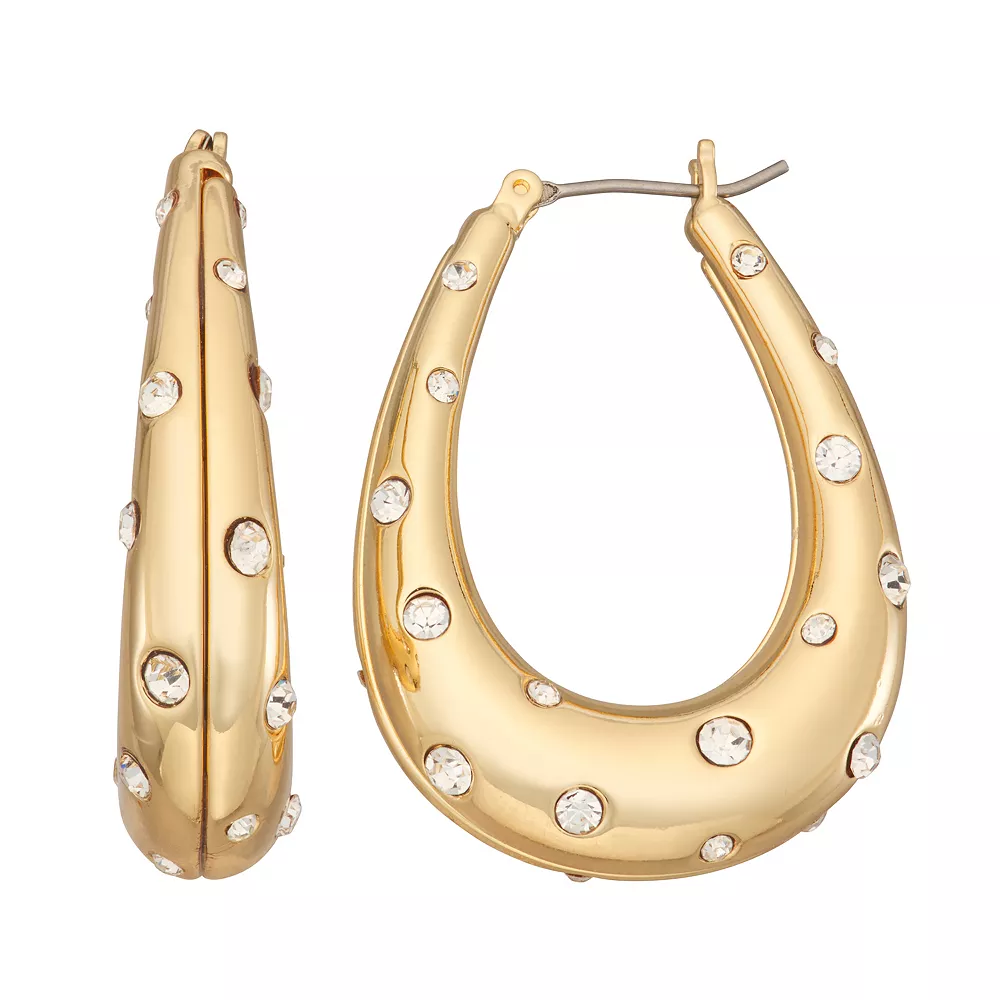 Nine West Gold Tone Crystal Oval Hoop Earrings 3 Nine West Gold Tone Crystal Oval Hoop Earrings