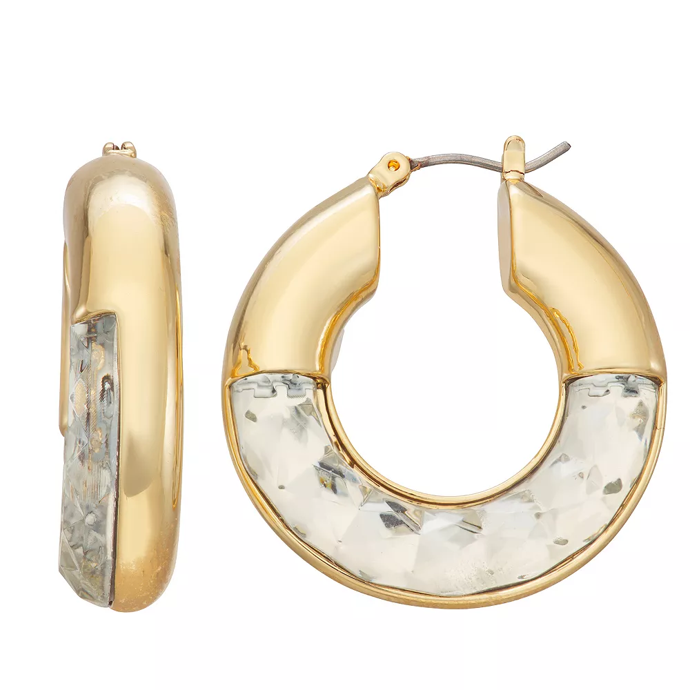 Nine West Gold Tone Crystal Faceted Hoop Earrings 3 Nine West Gold Tone Crystal Faceted Hoop Earrings