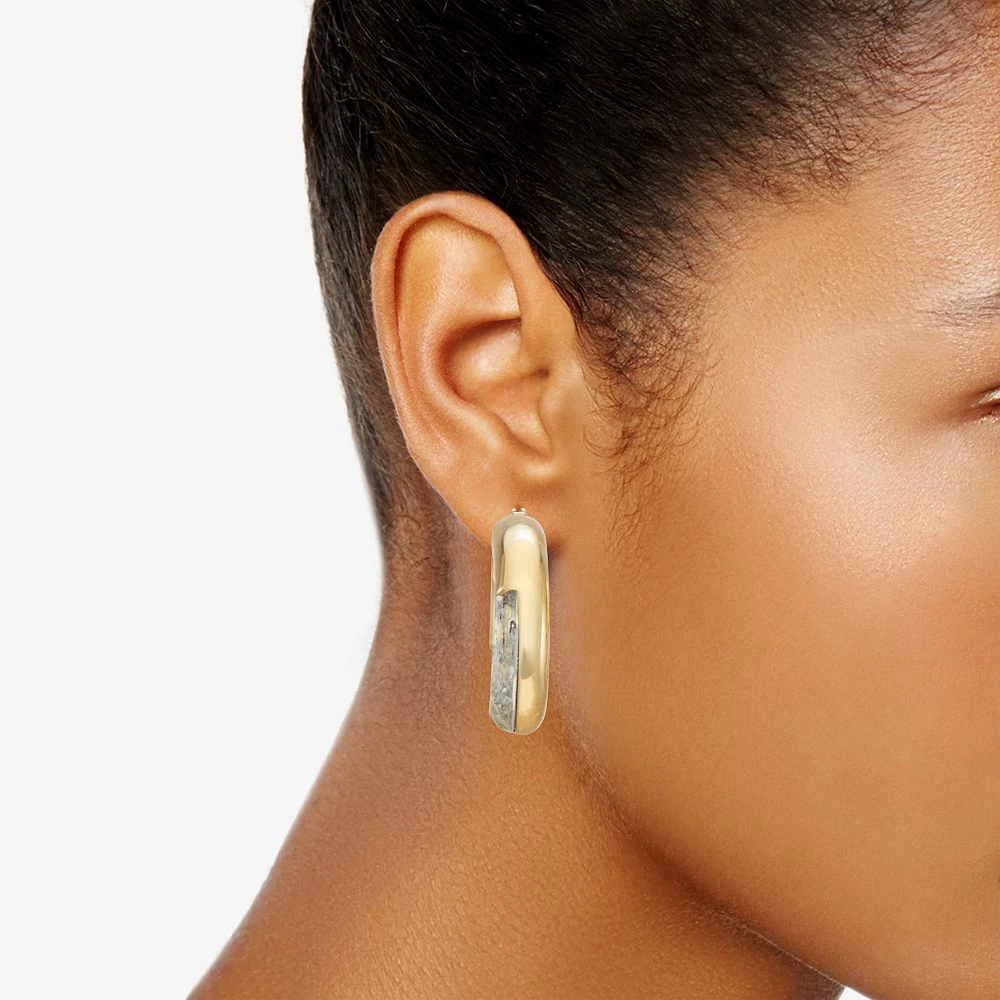 Nine West Gold Tone Crystal Faceted Hoop Earrings 4 Nine West Gold Tone Crystal Faceted Hoop Earrings - Image 2