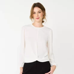 Women's Nine West Long Sleeve Twist Front Top -Nine West shop 5812797 Ivory Tusk