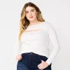 Plus Size Nine West Fitted Long Sleeve Cutout Top -Nine West shop 5815656 Ivory Tusk