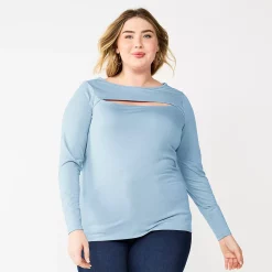 Plus Size Nine West Fitted Long Sleeve Cutout Top -Nine West shop 5815656 Mystic Creek