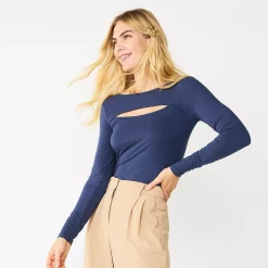 Women's Nine West Fitted Long Sleeve Cutout Top -Nine West shop 5817132 Resolute Blue