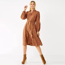 Women's Nine West Midi Shirt Dress -Nine West shop 5831853 Fuzzy Leopard Brown