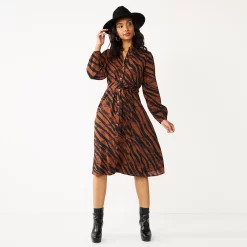 Women's Nine West Midi Shirt Dress -Nine West shop 5831853 Zebra Dye Brown