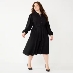 Plus Size Nine West Midi Shirt Dress 7 Plus Size Nine West Midi Shirt Dress -Nine West shop 5831862 Black