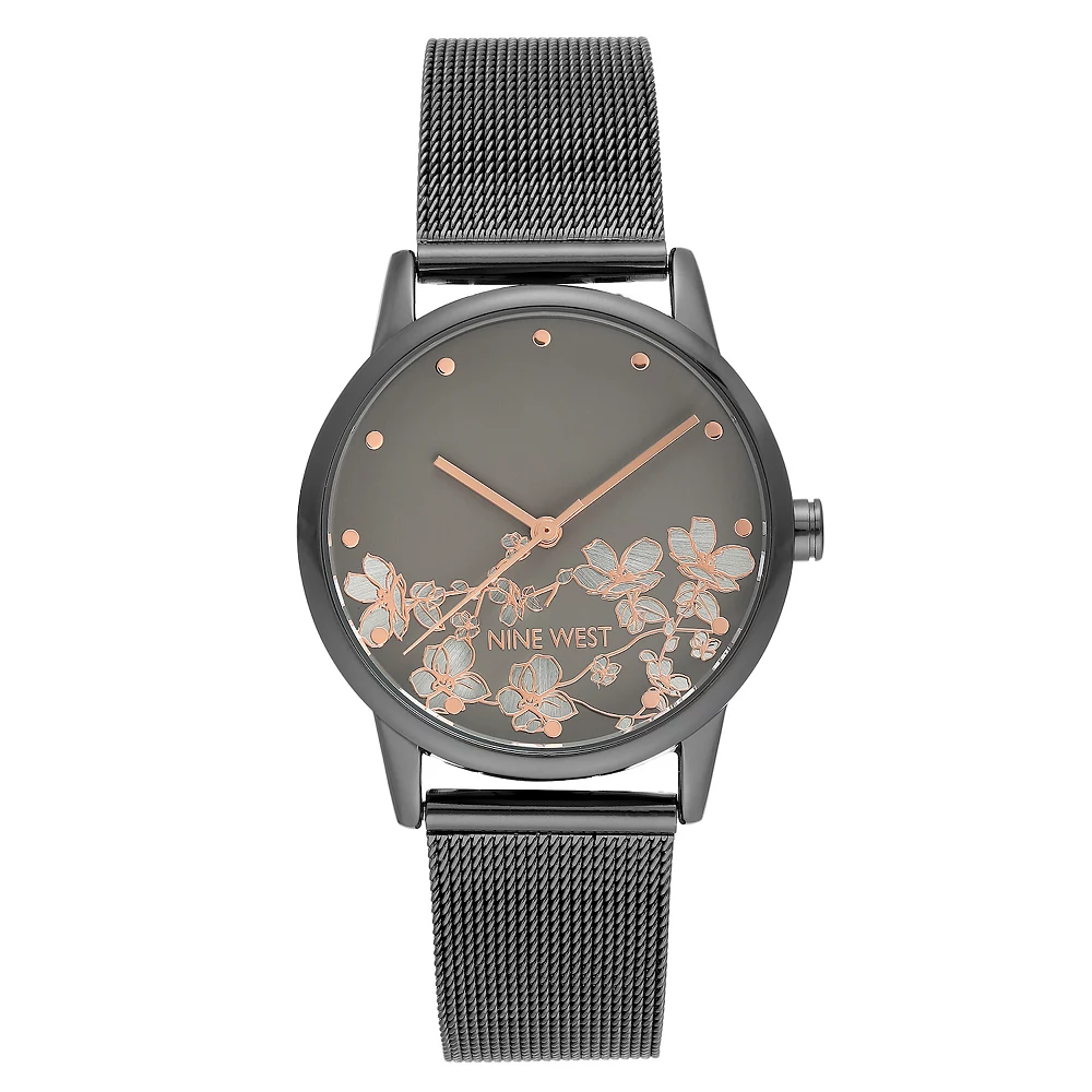 Nine West Women's Gray Stainless Steel Mesh Bracelet Watch with Flower Dial 3 Nine West Women's Gray Stainless Steel Mesh Bracelet Watch with Flower Dial